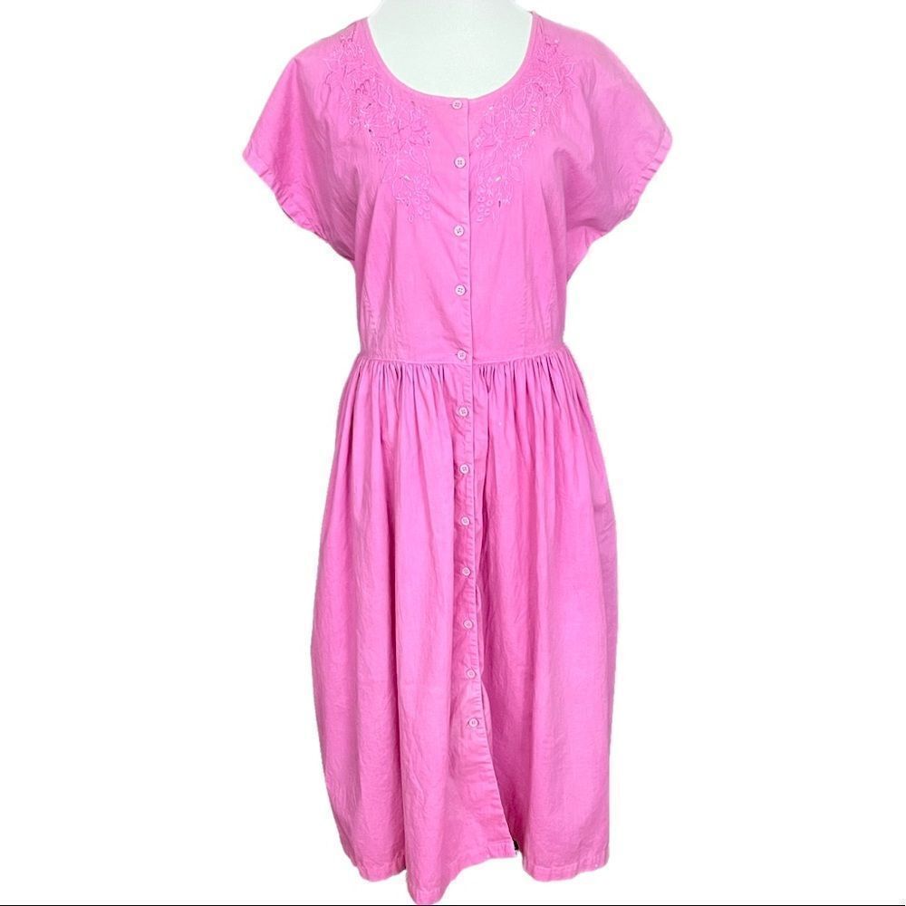 Vintage 90’s Pink Boho Embroidered Midi Dress L